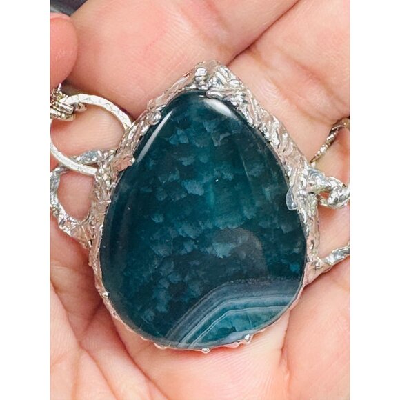 Indian Moss Agate Gemstone Artisan Pendant Necklace/Bracelet Silver Blend Frame - Picture 5 of 14